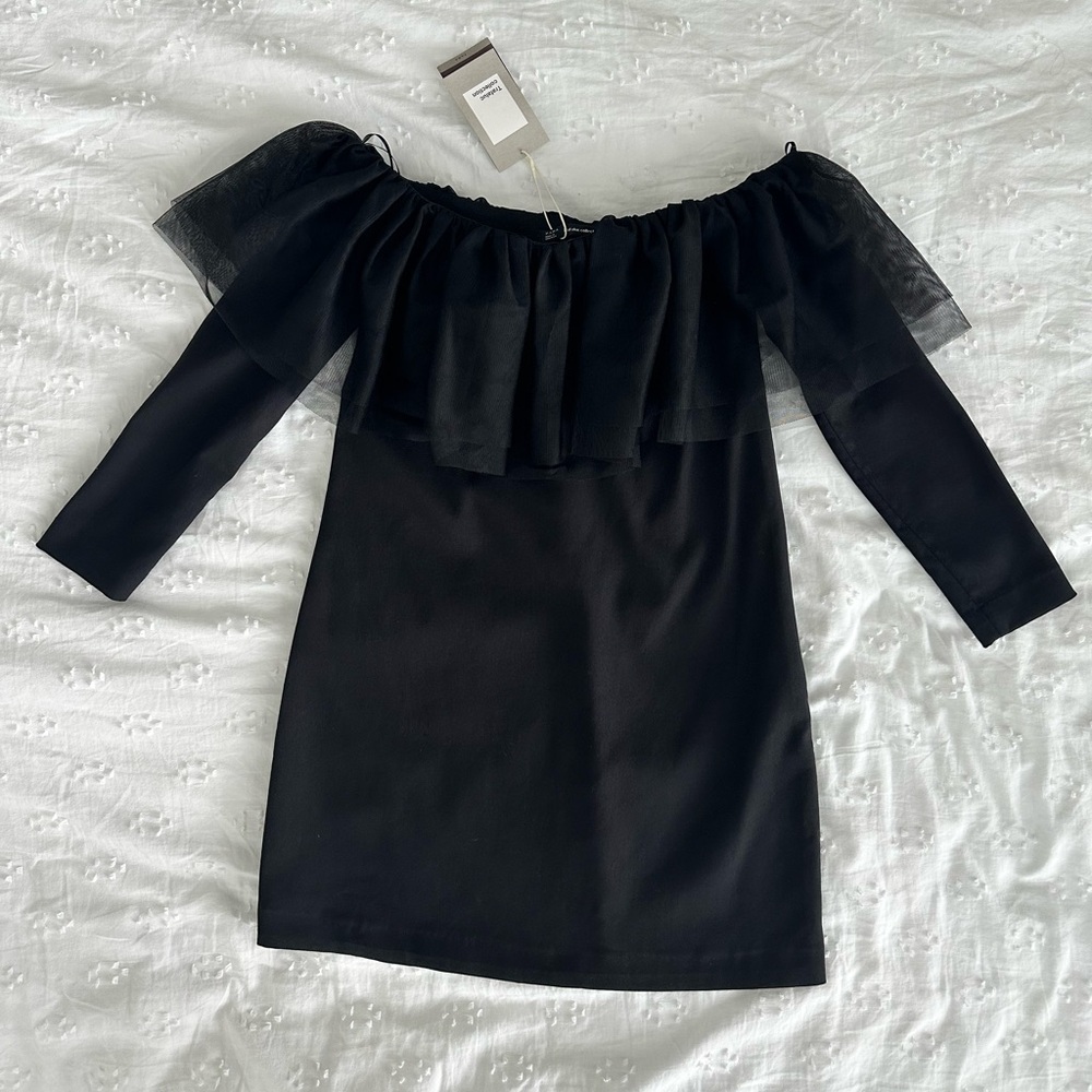 NWT ZARA Off‑Shoulder Sheer Detail Dress